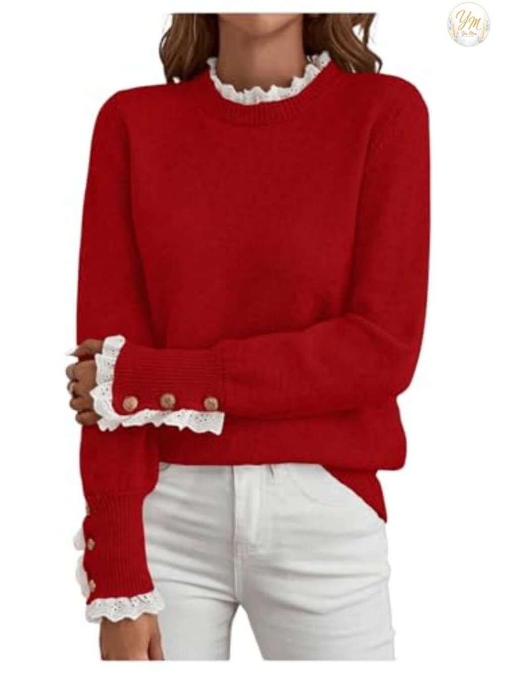 Cozy Lace Mock Neck Knitted Sweater Pullover Long Sleeve Casual Women's Fall